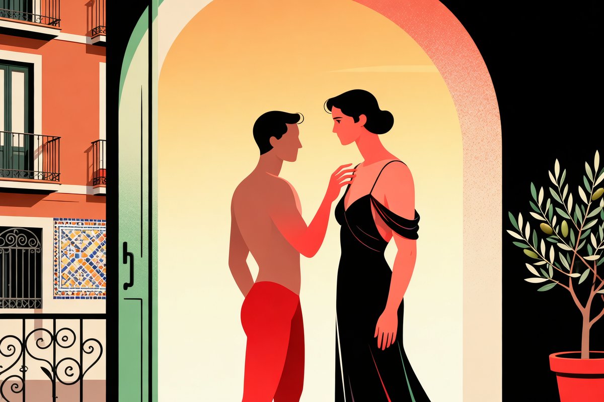 La sensualidad de desabrochar su vestido de noche en un portal del Born