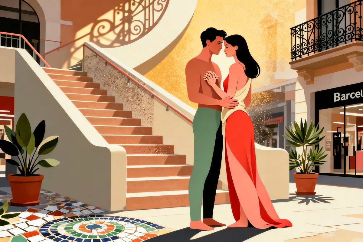 Sexo apasionado en las escaleras de emergencia del centro comercial Arenas